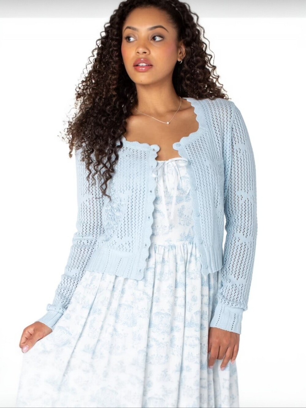 NWOT Netflix Bridgerton x Celebrity Pink Square Neck Cardigan Powder Blue XXL